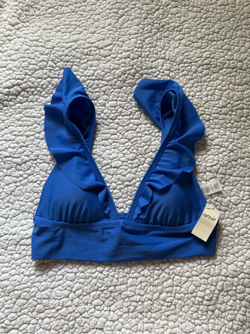 Aerie Cobalt Blue Ruffle Longline Triangle Bikini top, size small